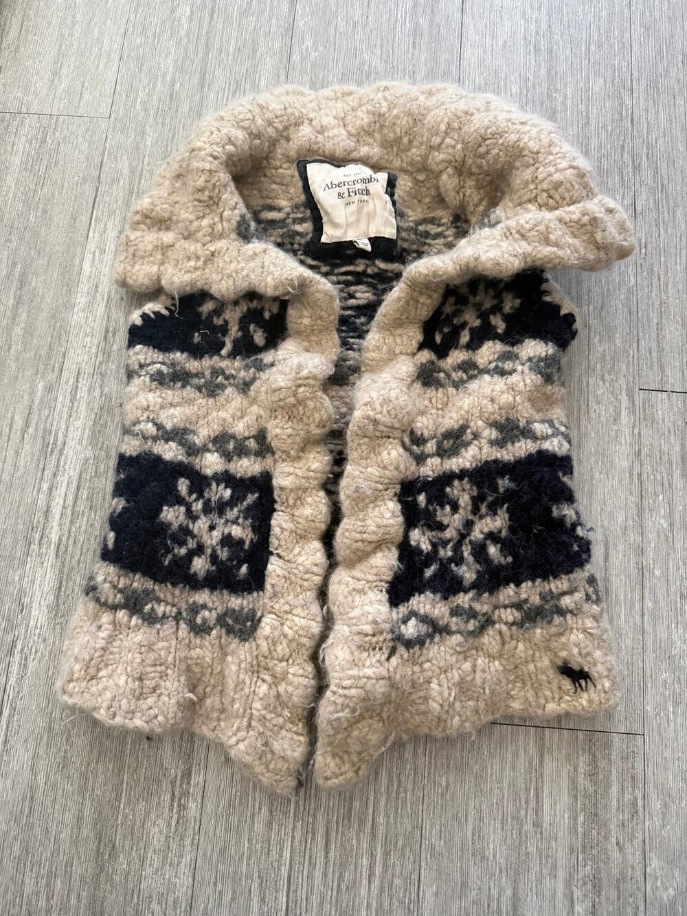 Vintage Abercrombie & Fitch Wool Knit Sweater Vest Snowflake Moose Heritage